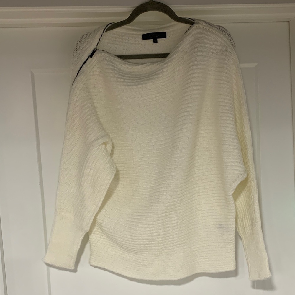 Rachel Roy Asymmetrical Zip Sweater- Ivory, size L